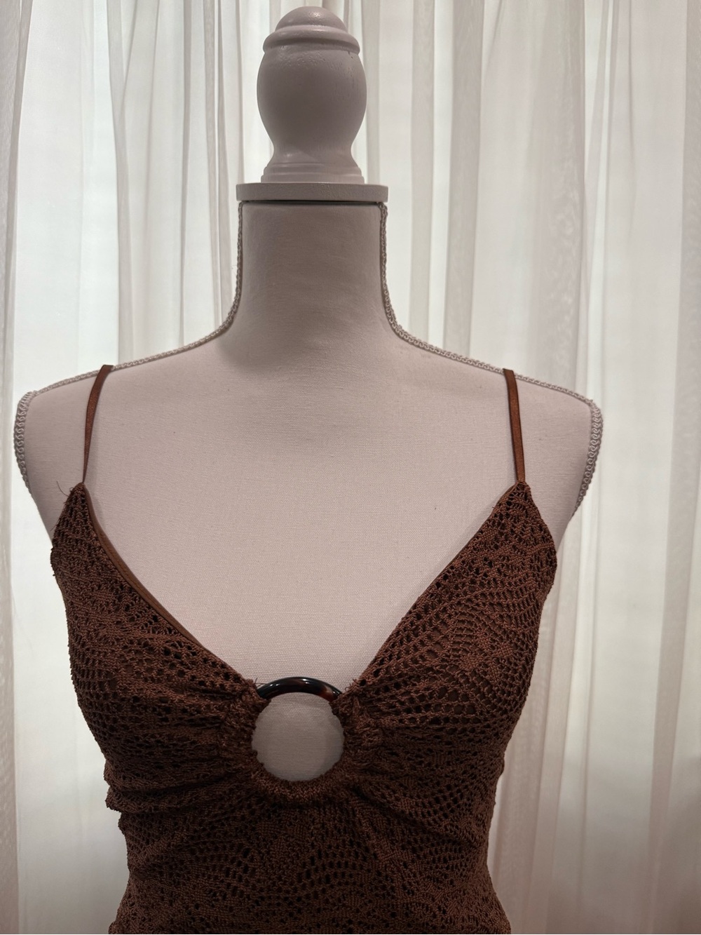 Windsor Brown Spaghetti-Strap Maxi Dress with Front Ring - Picture 2 of 5